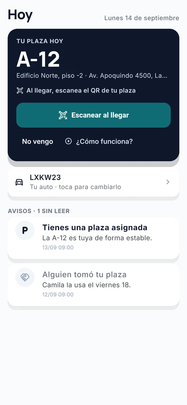 Hoy de una persona con su plaza A-12